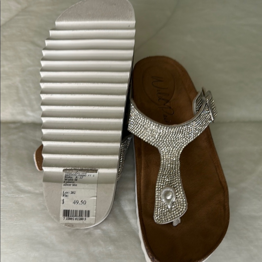 Wild Pair Silver Brown Sandals with Glittery Straps